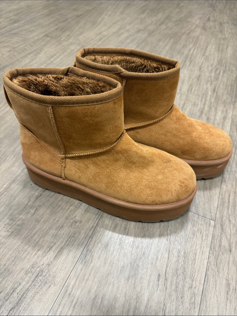 SHEIN Tan Faux Suede Plush-Lined Ankle Booties